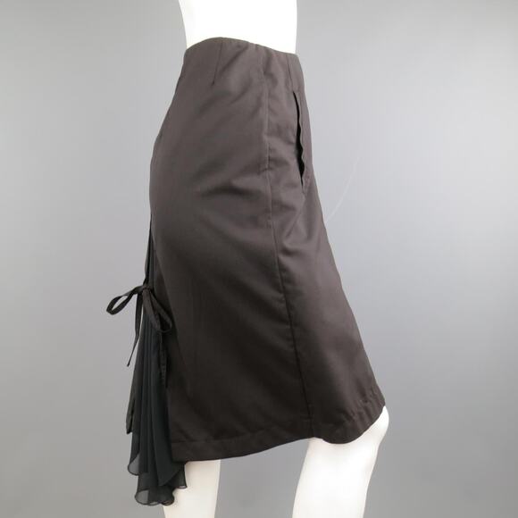 DROZDZIK Size 6 Black Pleated Wool Sheer Fishtail Pencil Skirt - Picture 4 of 8